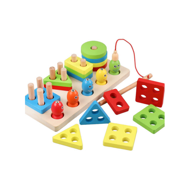 Wooden Shape & Color Matching Educational Blocks - Wooden Stackers